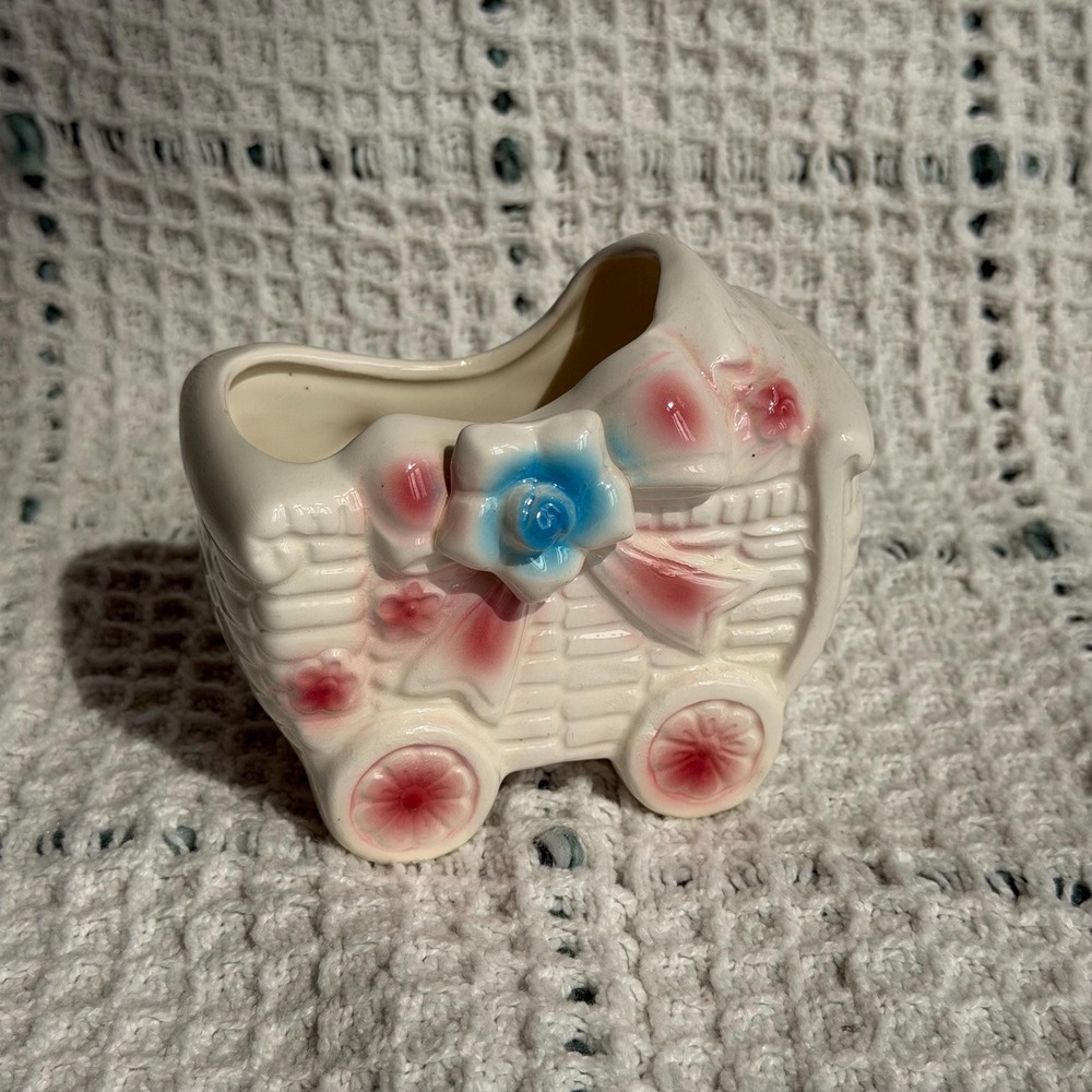 Vintage Rubens Originals Baby Pram Planter | Mid Century Ceramic Nursery Decor